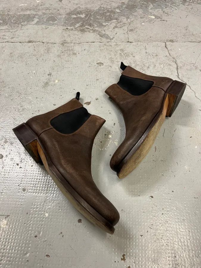 Prada 2000s Prada Brown Eroded Leather Boots Size US 13 / EU 46 - 2 Thumbnail