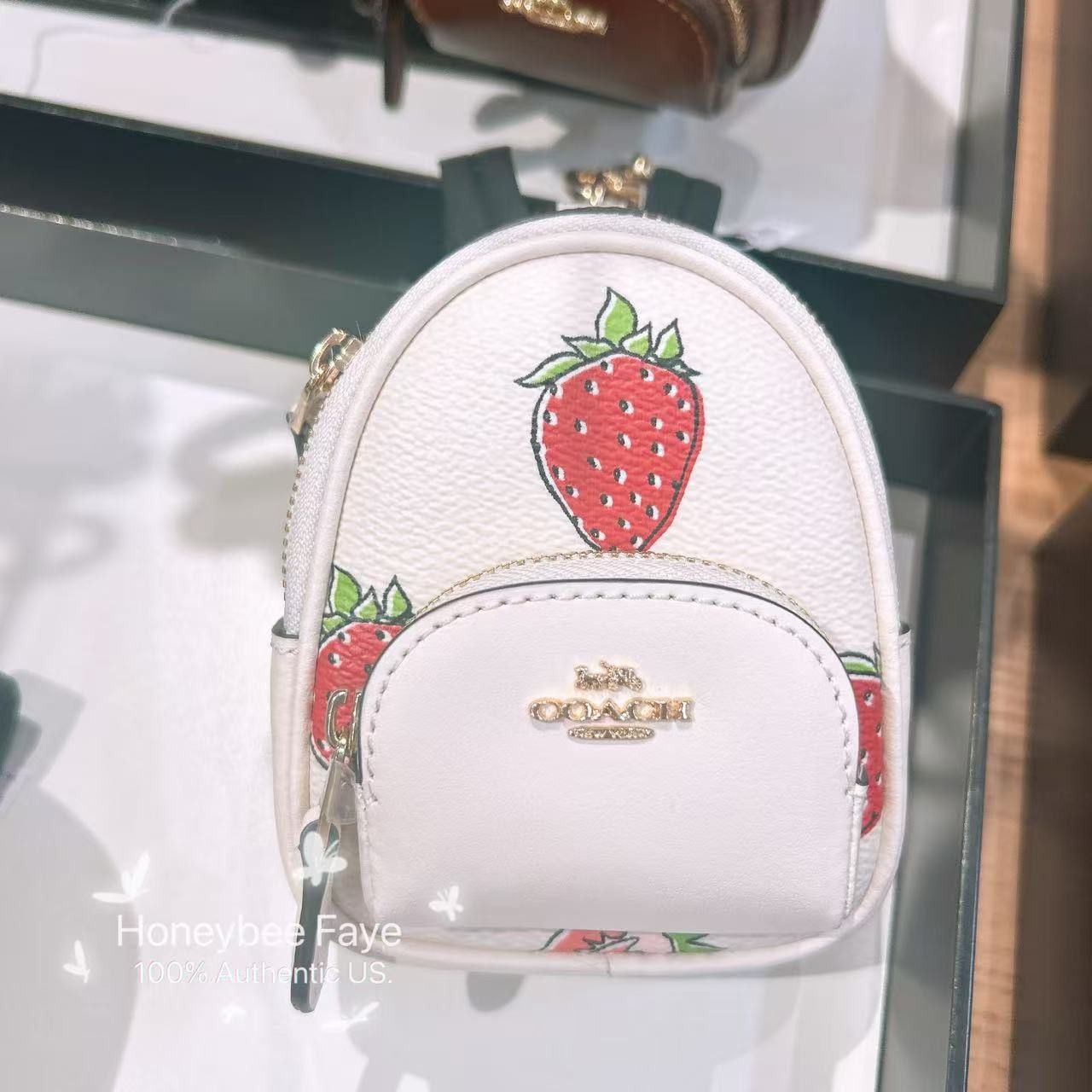 Coach Mini Court Backpack Bag Charm With Strawberry Print CAO93 Size ONE SIZE - 2 Thumbnail