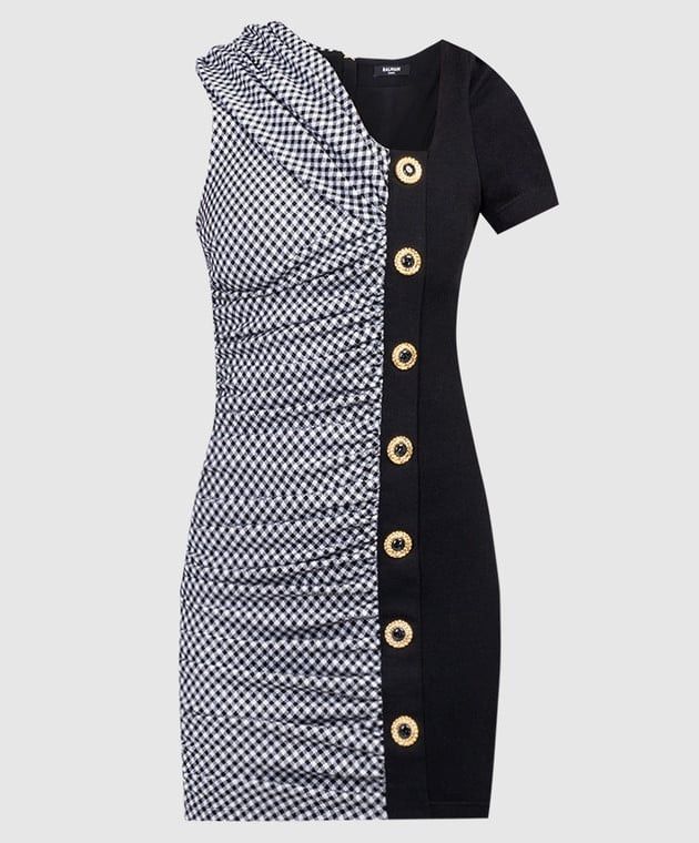 o1s1wg110825 Vichy Draped Jersey Dress in Black