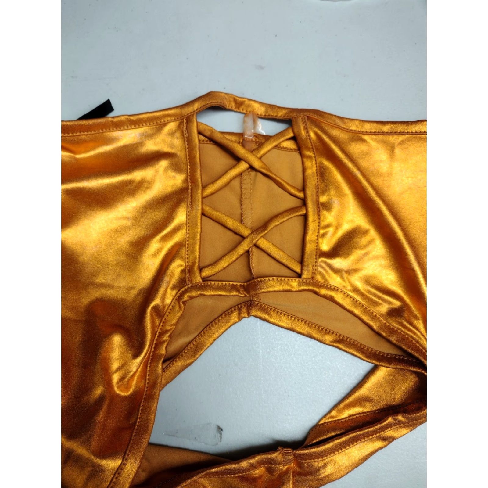 Vintage Codigo Gold Strappy 2 Piece Bathing Suit Bandeau Off Shoulder Ruffles Cheeky S Gold Womens Bikini Set Size S Size S / US 4 / IT 40 - 7 Thumbnail