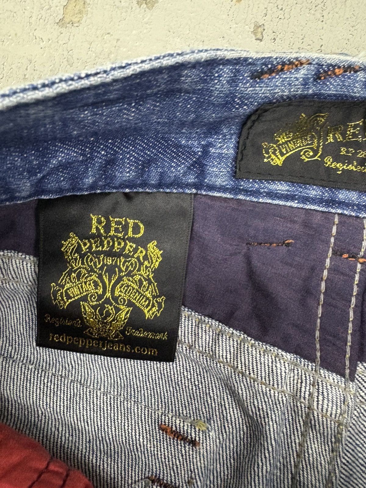 If Six Was Nine Vintage Red pepper flared embroidered fading jeans Size US 29 - 17 Thumbnail