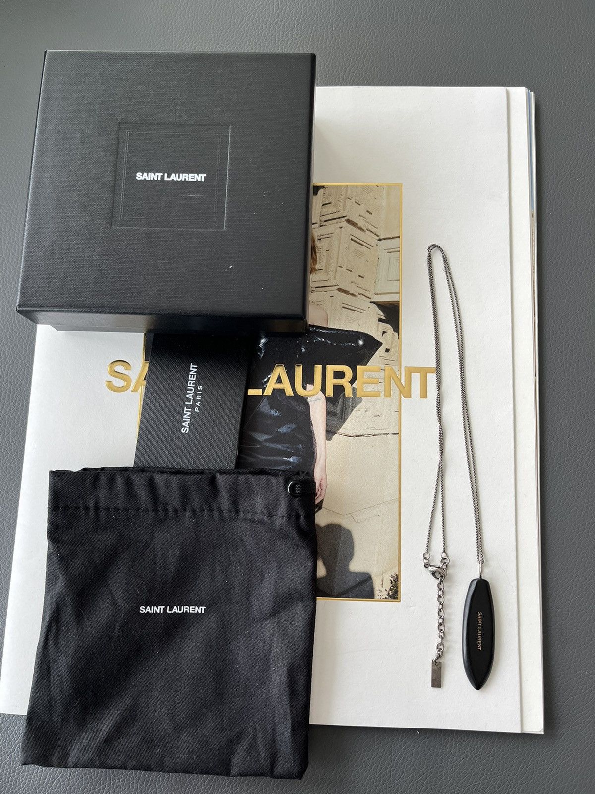 Hedi Slimane × Saint Laurent Paris × Yves Saint Laurent Super Rare Limited Saint Laurent Logo Surf Feather Necklace Size ONE SIZE - 8 Thumbnail