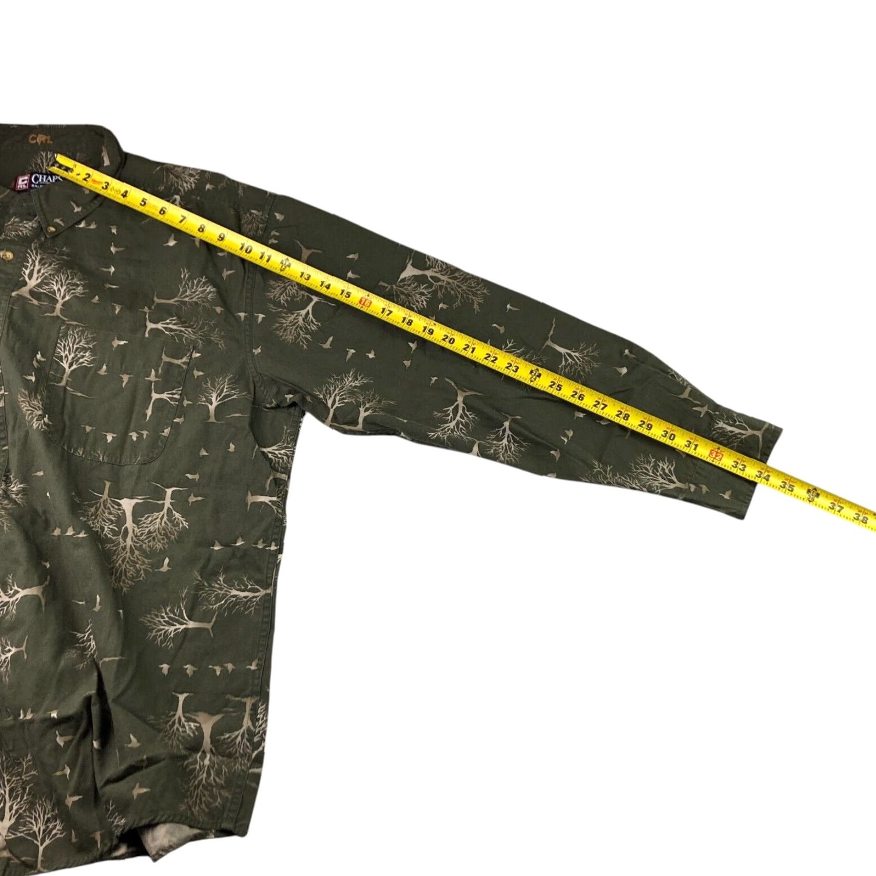 Chaps VINTAGE Chaps Ralph Lauren Button-Up Shirt Men 2XL 100% Cotton Long Sleeve Green Beige Trees Birdes Pattern/Collar Down Mens Size US XXL / EU 58 / 5 - 6 Thumbnail