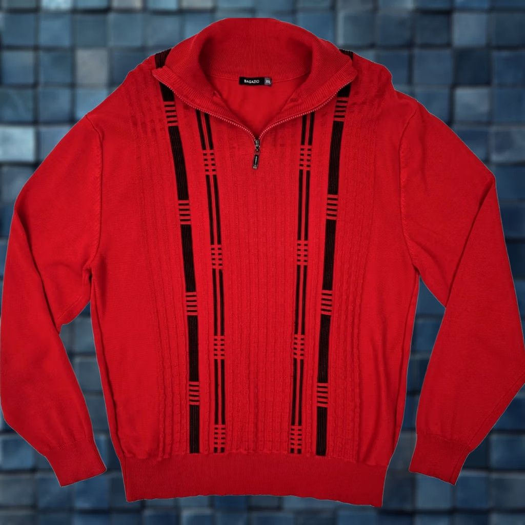 Vintage Bagazio 1/4 Zip Knit Sweater Men XXL – Red & Black – Acrylic Ribbed Panel – Vintage: No – Casual Hu/H Hip Hop Size US XXL / EU 58 / 5 - 1 Thumbnail