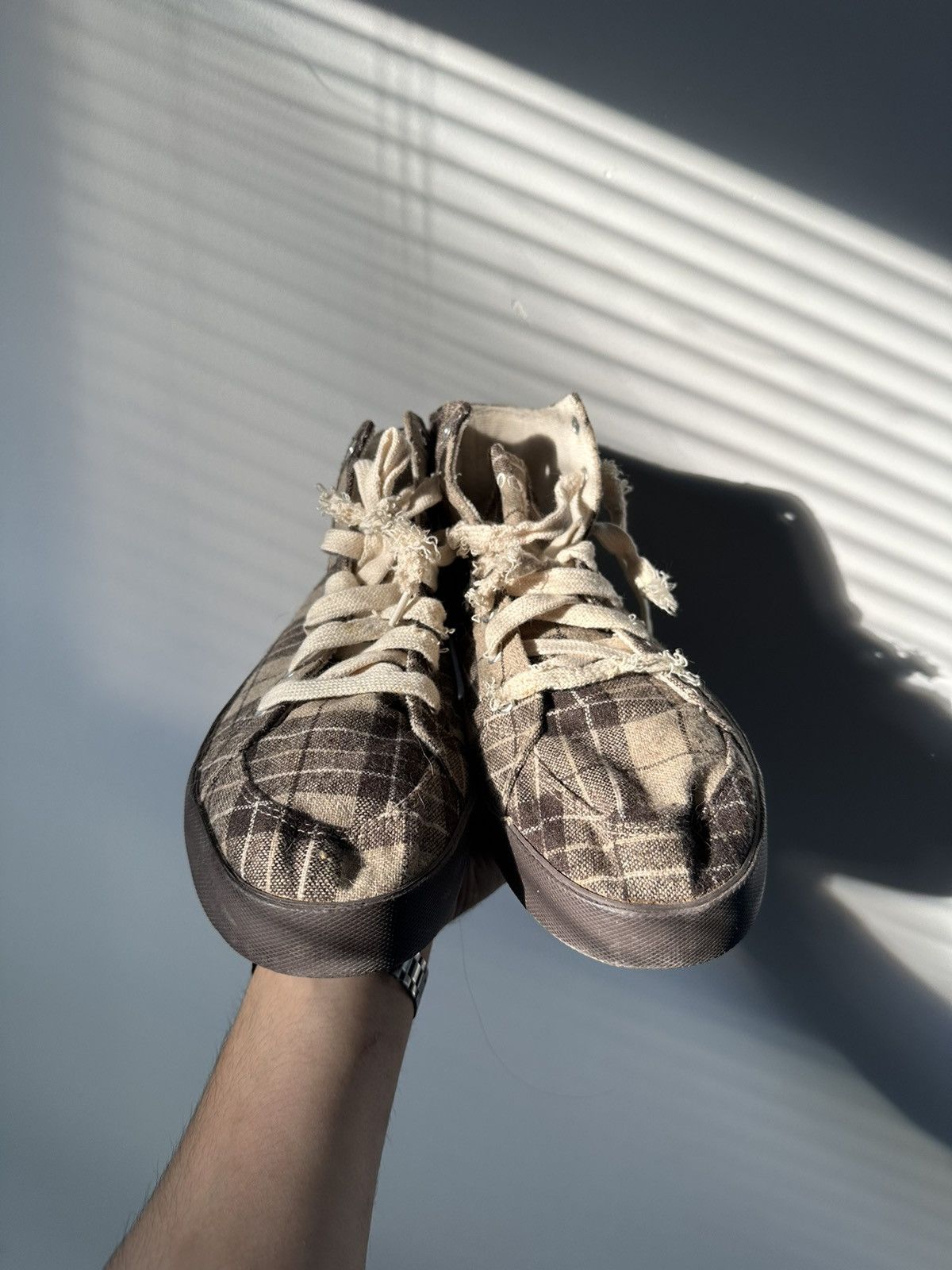 RRL Ralph Lauren Polo Ralph Lauren Brown Tan Flannel Plaid Tennis Shoes Size US 9.5 / EU 42-43 - 3 Thumbnail