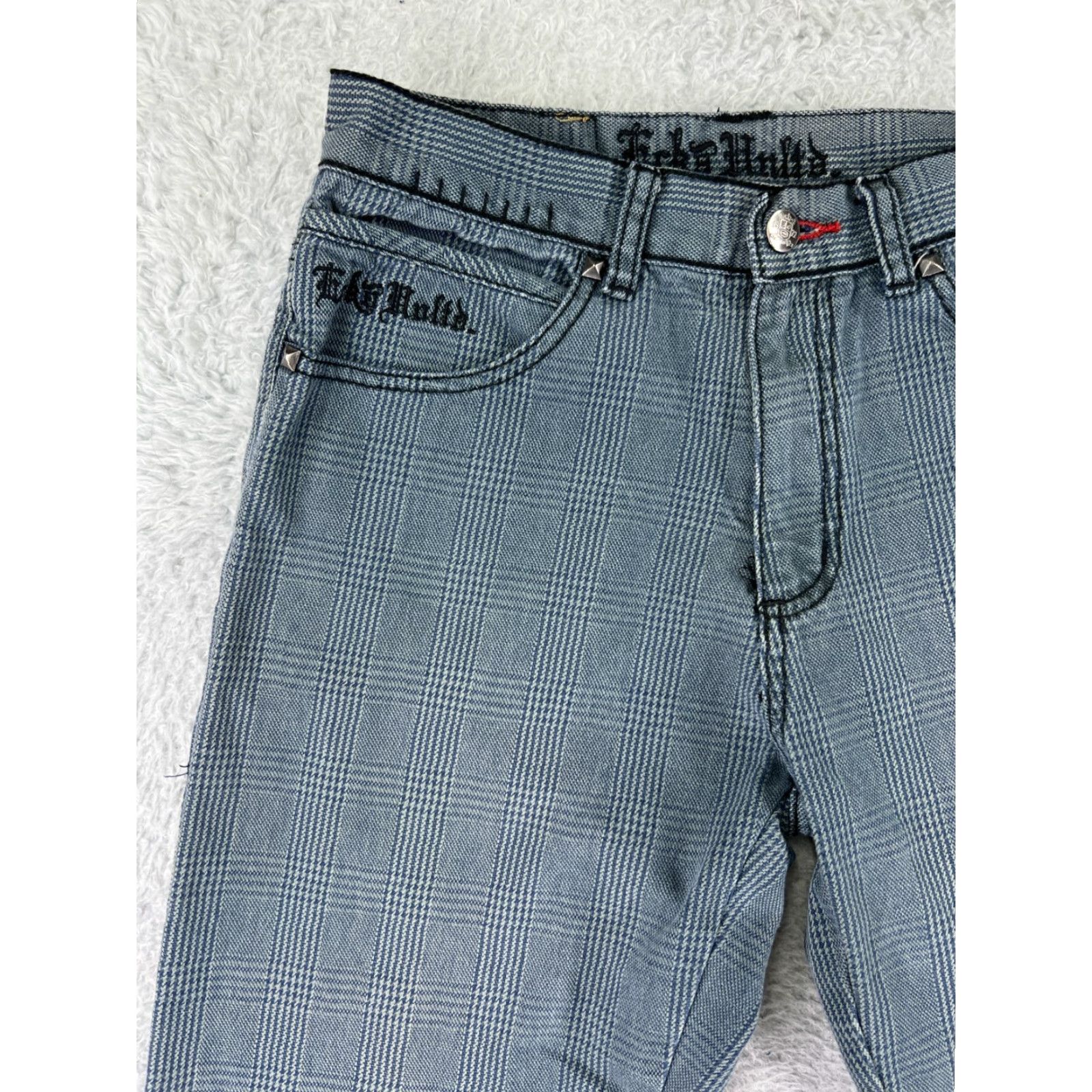 Ecko Unltd. VINTAGE Ecko Unltd. Pants Womens 14 Blue Embroidered Studded Straight Leg Plaid Pattern Jeans Shirt Size 36" / US 14 / IT 50 - 7 Thumbnail