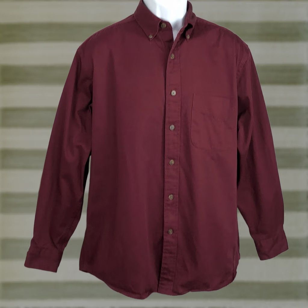 Vintage R&R Outdoors Shirt M Burgundy Button Up Long Sleeve Pocket Collar Twill Poplin Size US M / EU 48-50 / 2 - 1 Thumbnail