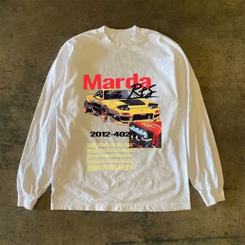 Vintage White casual retro street car print long-sleeved T-shirt Size US M / EU 48-50 / 2 - 1 Thumbnail