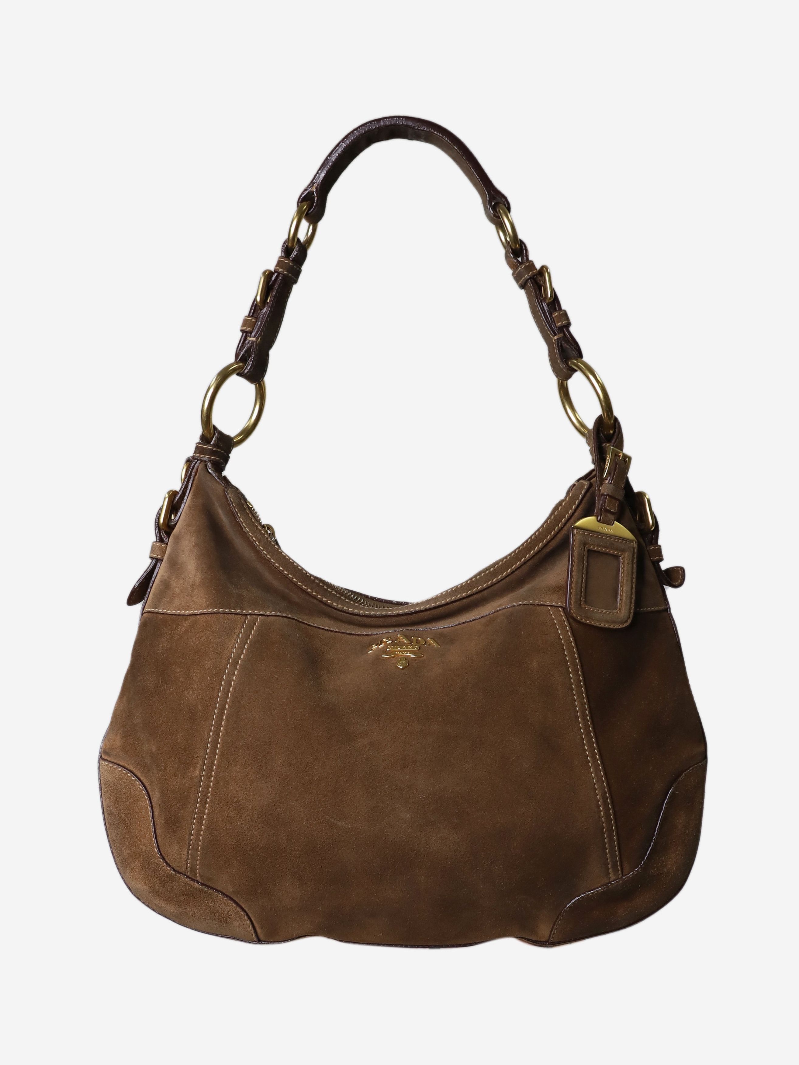 image of Prada Brown Suede Shoulder Bag, Women's
