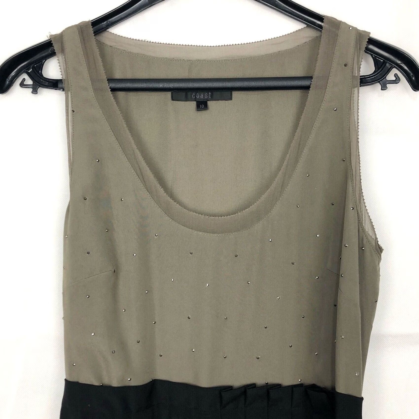 Vintage VINTAGE Coast Belted Khaki & Black Mini Sequin Dress UK 10 Sleeveless Women’s Party Cohorts Couture - Womens Size L / US 10 / IT 46 - 4 Thumbnail