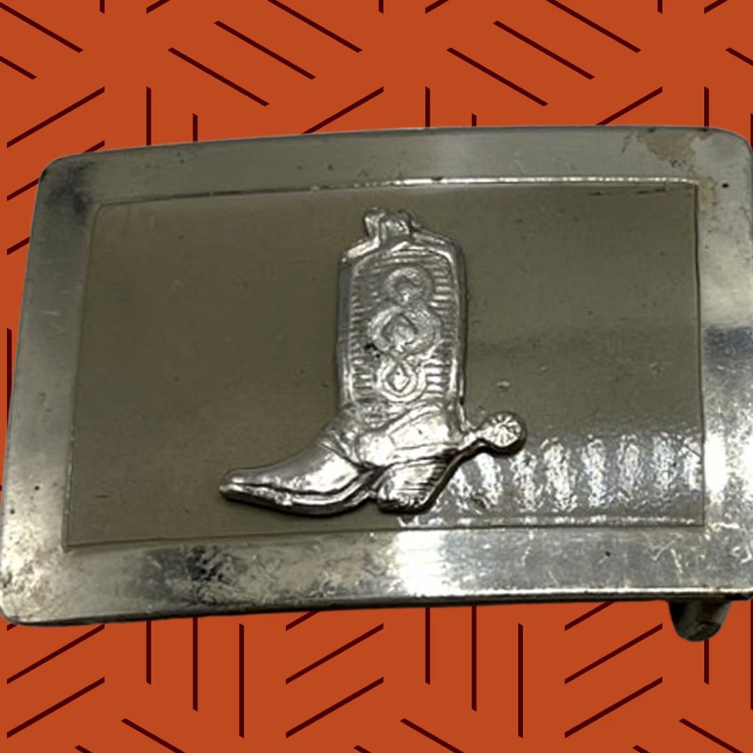 Vintage Cowboy Boot Belt Buckle Western Theme w/ Spur Silver Small Size ONE SIZE - 1 Thumbnail