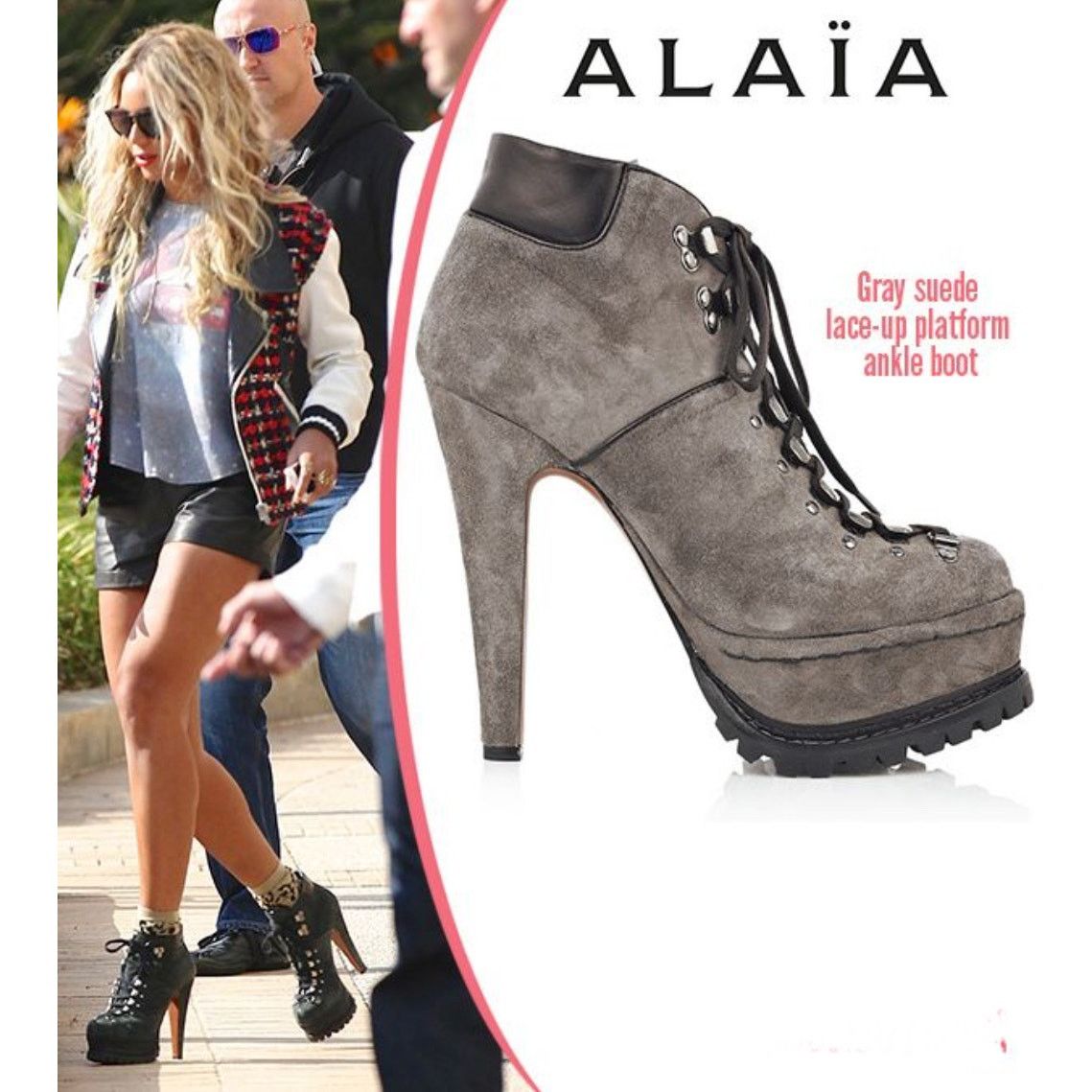 Alaia Seen on Beyonce Grey Suede Hiker Ankle Boots EU 38 Platform Size US 8 / IT 38 - 3 Thumbnail