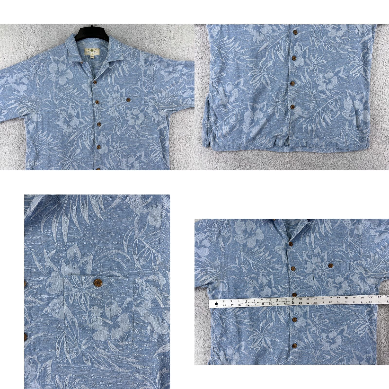 Vintage Cooke Street Island Shares Shirt Mens Large Blue Floral Hawaiian Palm Button-Up Silk Cotton 100% Silk Size US L / EU 52-54 / 3 - 8 Thumbnail