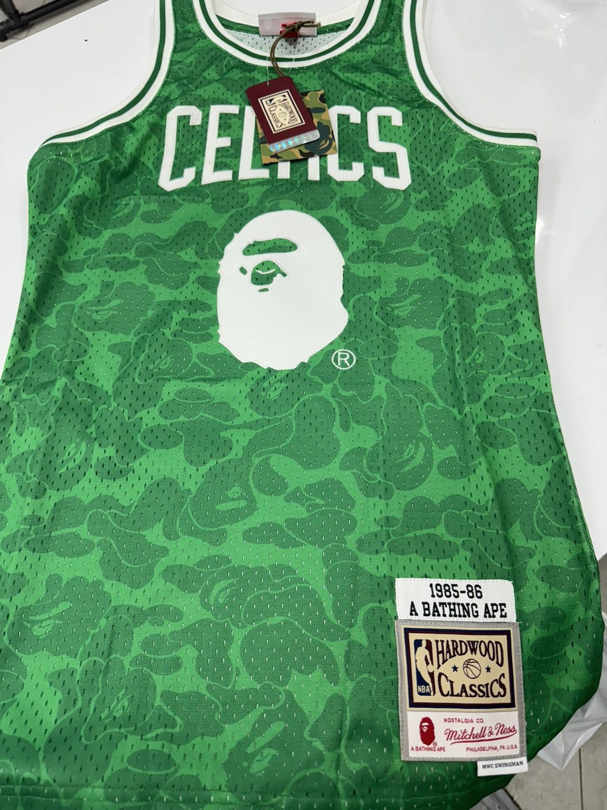 BAPE x Mitchell & Ness Celtis ABC Basketball Swingman hotsell Jersey Green