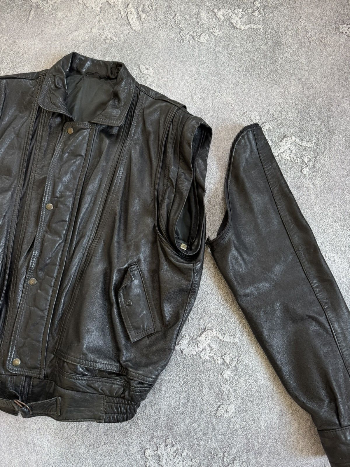 Vintage Leather L aviator bomber pilot jacket transformer vest coat Size US L / EU 52-54 / 3 - 12 Thumbnail