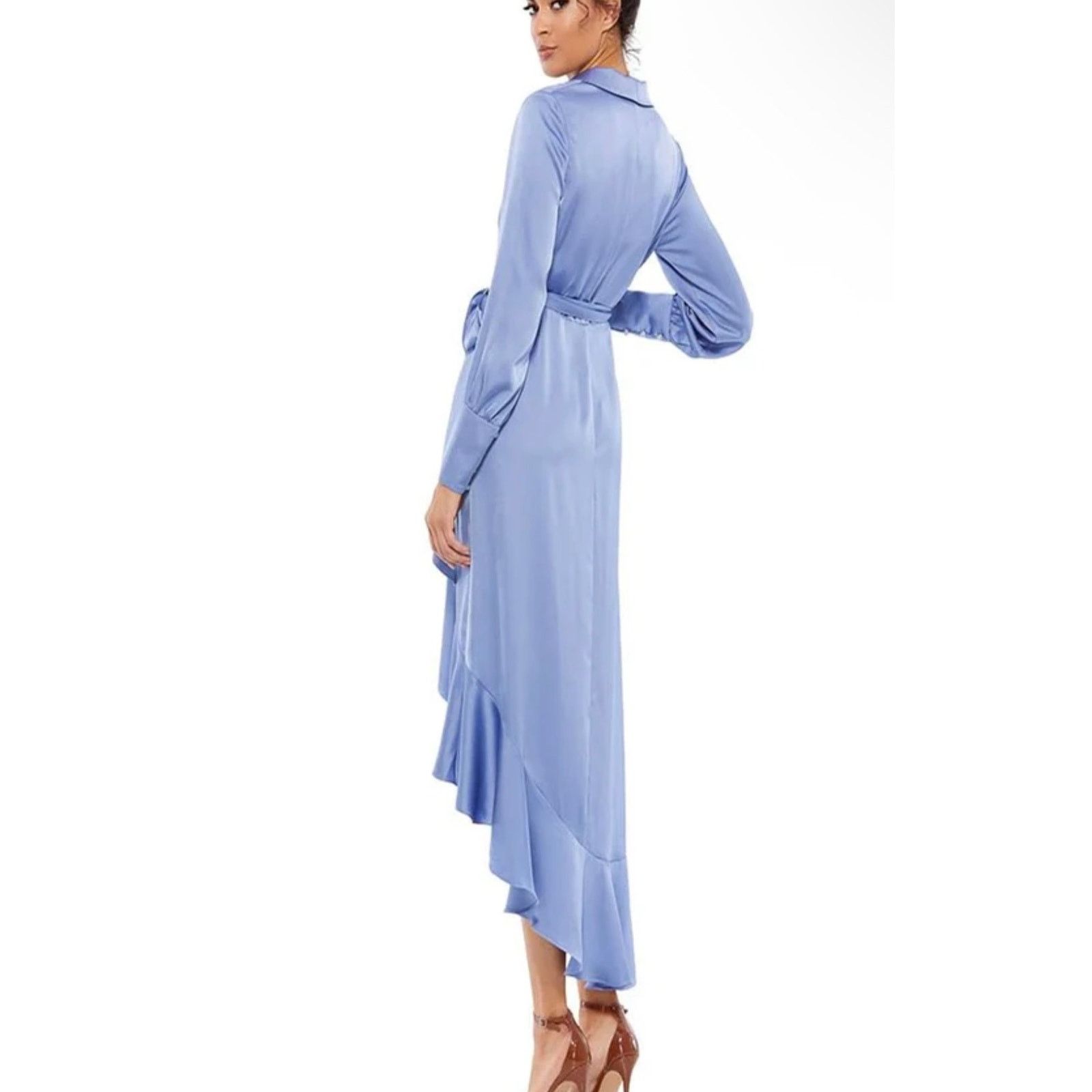 Mac Duggal MAC DUGGAL 12506 cocktail wrap periwinkle blue dress Size XS / US 0-2 / IT 36-38 - 2 Thumbnail