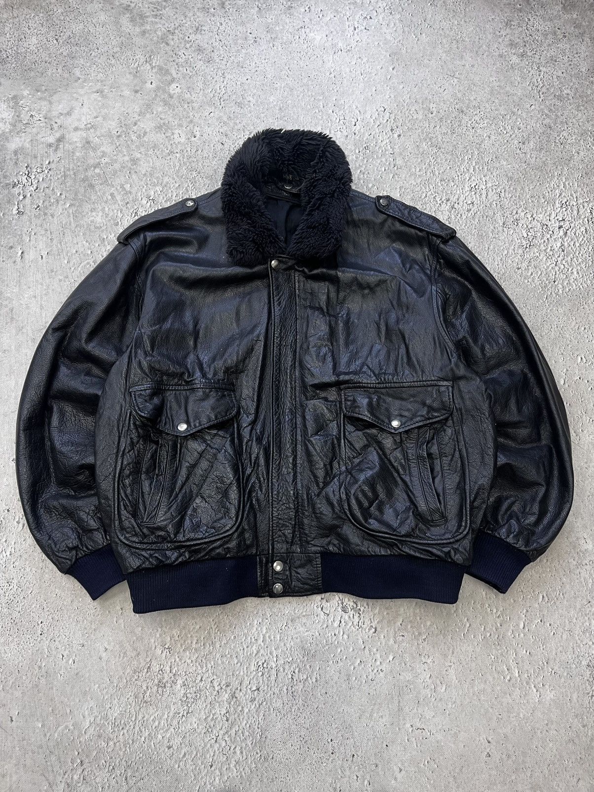 Vintage VINTAGE AVIATION USA LEATHER BLACK JACKET Y2K Size US L / EU 52-54 / 3 - 1 Thumbnail