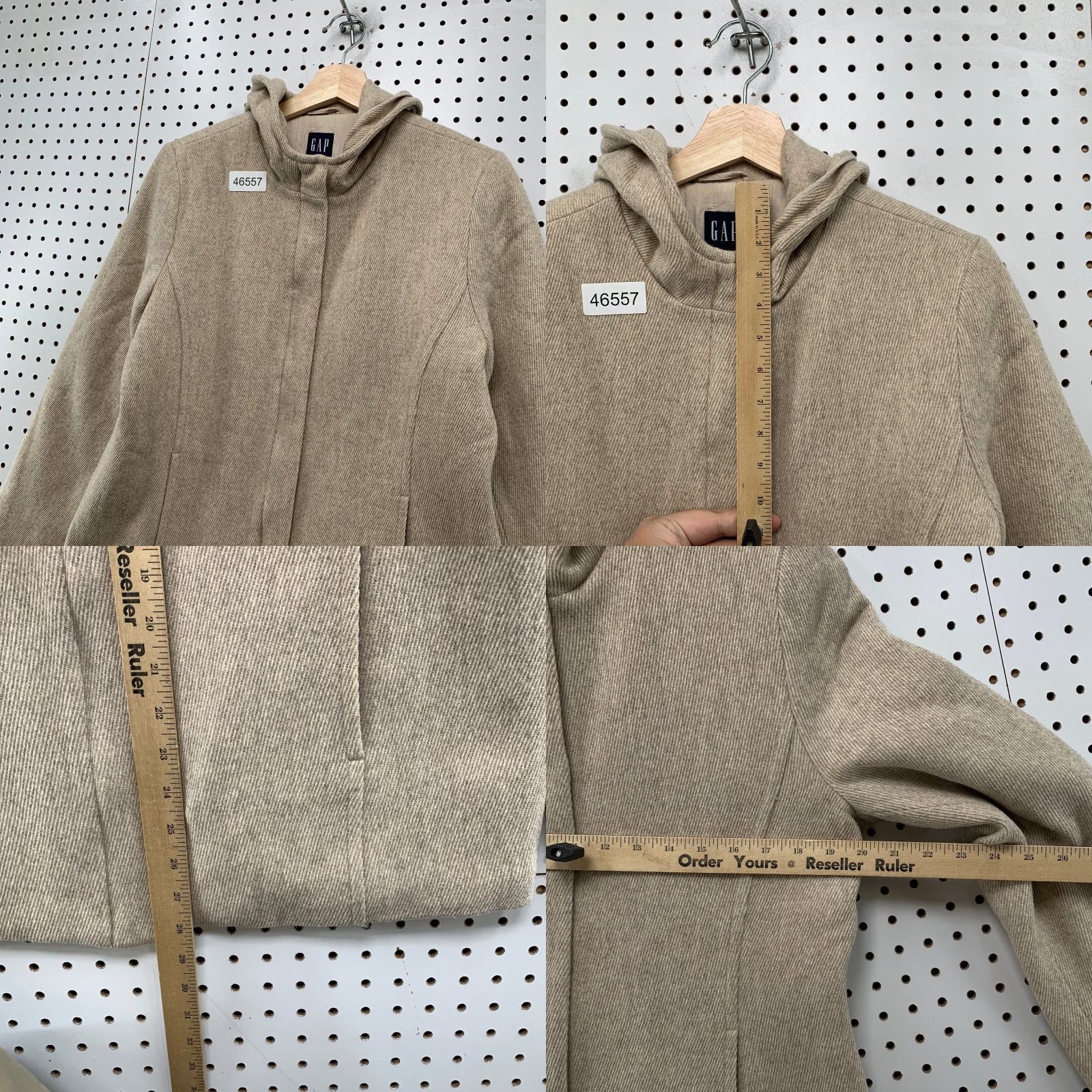 Gap VINTAGE Gap Wool Jacket Womens Large Oatmeal Beige Hooded Lined Insulated Y2K Jacket Size L / US 10 / IT 46 - 8 Thumbnail