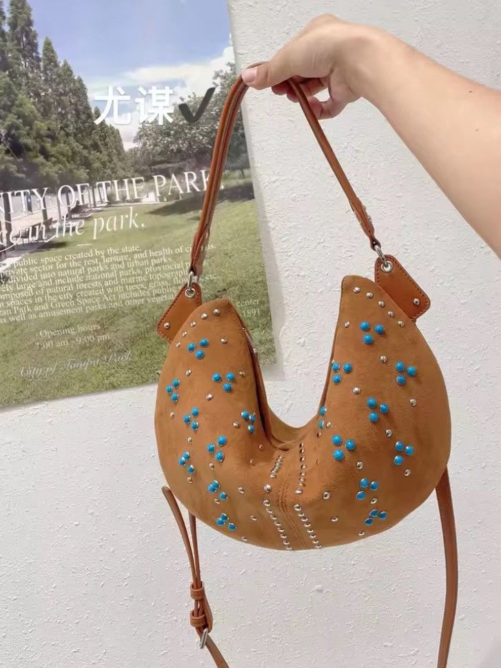 Other Bohemian Y2K Half Moon Shoulder Bag – Rivet Pearl Detail Size ONE SIZE - 1 Thumbnail