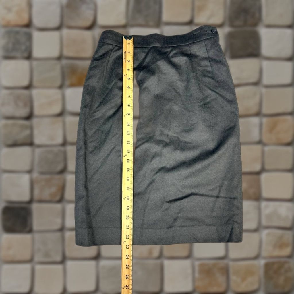 VINTAGE Yves Saint Laurent Encore Pencil Skirt Womens 6 Black Straight Back Slit Knee Length Wool Nylon Zipper Button Classic Modern 90s Mens Womens