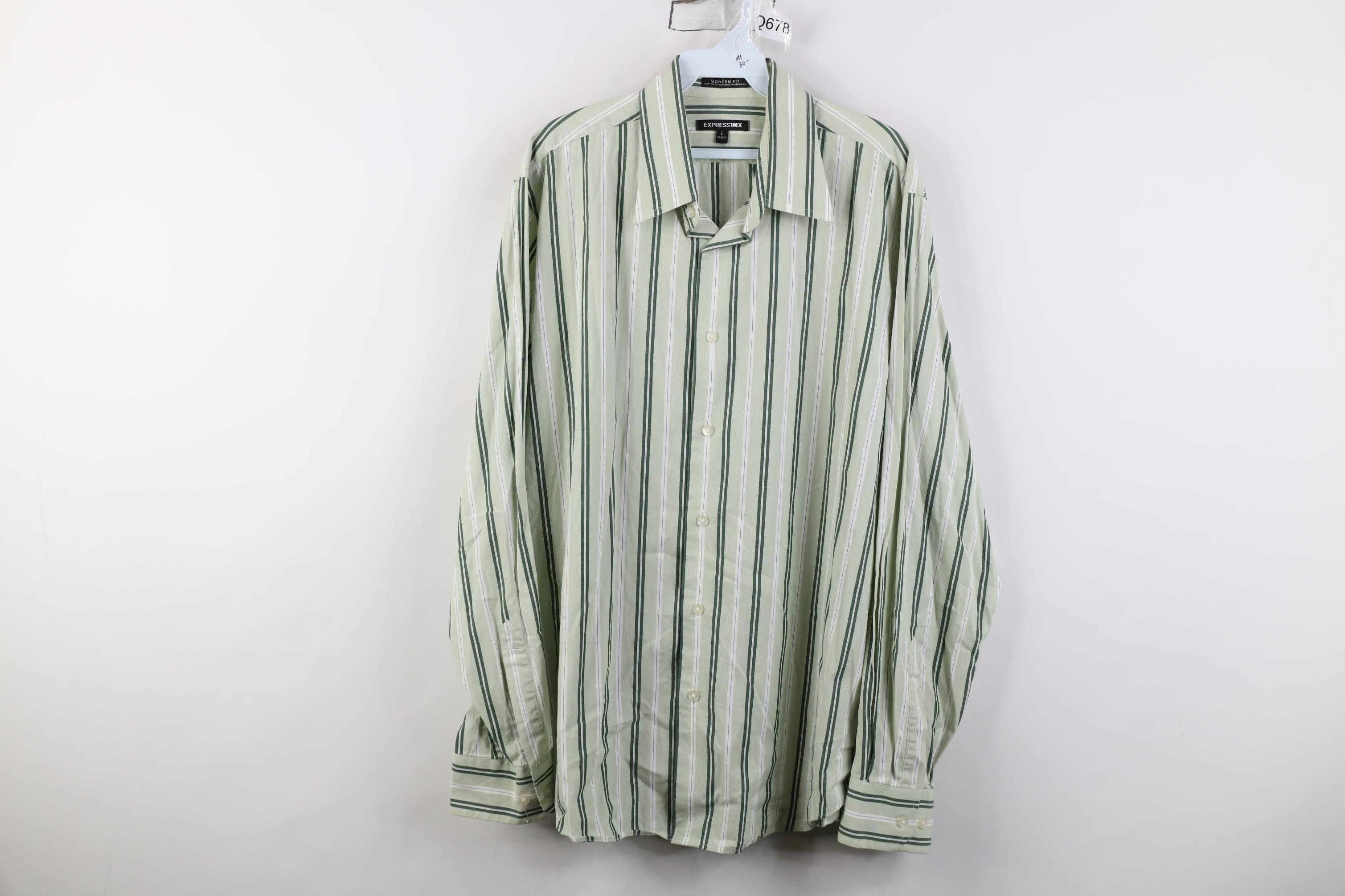 Express Express 1MX Modern Fit Striped Collared Button Shirt Green Size US L / EU 52-54 / 3 - 1 Thumbnail