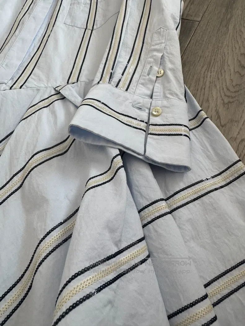 Brunello Cucinelli Brunello Cucinelli Sequined Striped Shirt Dress, Light Blu Size M / US 6-8 / IT 42-44 - 3 Thumbnail