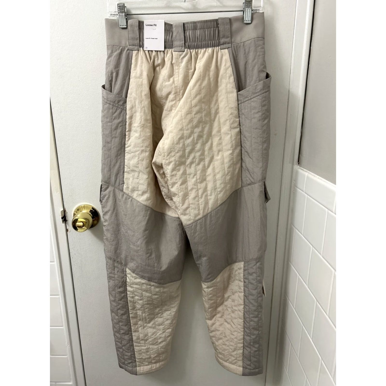 Jordan Brand VINTAGE Jordan Pants Womens L Beige Gray Quilted Active Cargo Pockets YKK DJ2731 140 Size 36" / US 14 / IT 50 - 6 Thumbnail