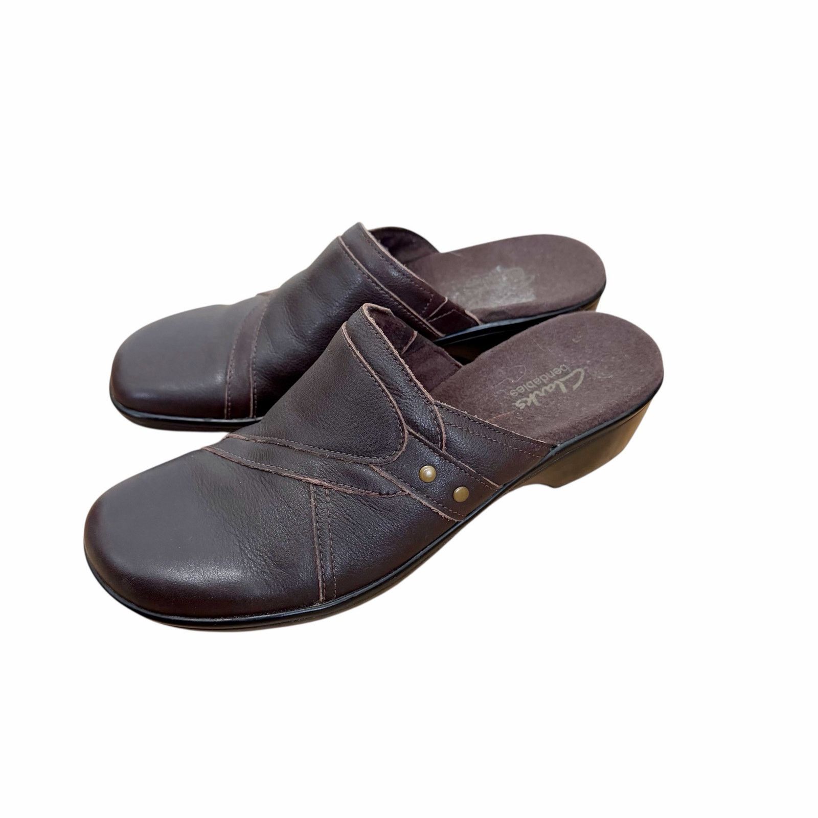Clarks Clarks Brown Leather Slip On Clogs Sz 6.5 Size US 6.5 / IT 36.5 - 6 Thumbnail