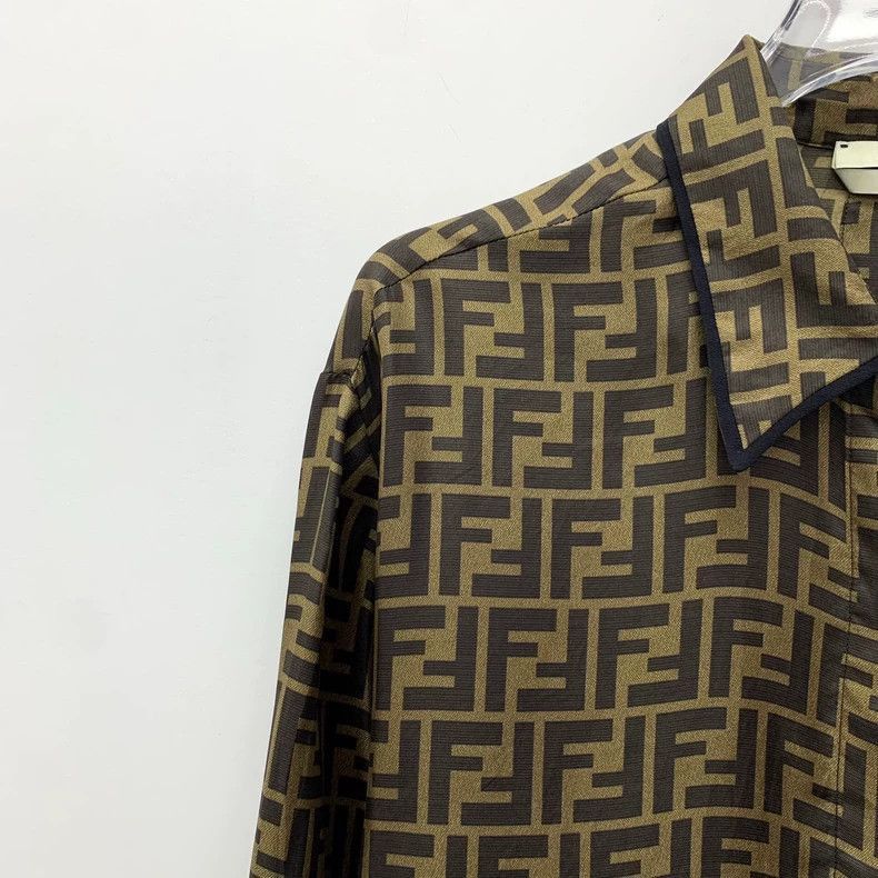Fendi Fendi Brown Logo Silk Long Sleeve Shirt Size US M / EU 48-50 / 2 - 3 Thumbnail