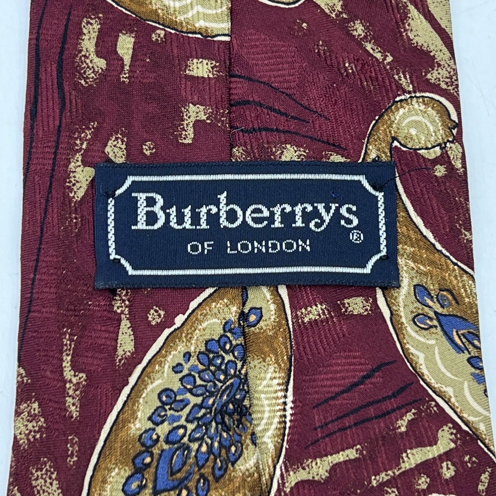 Burberry Silk Tie Burgundy Red Paisley Printed