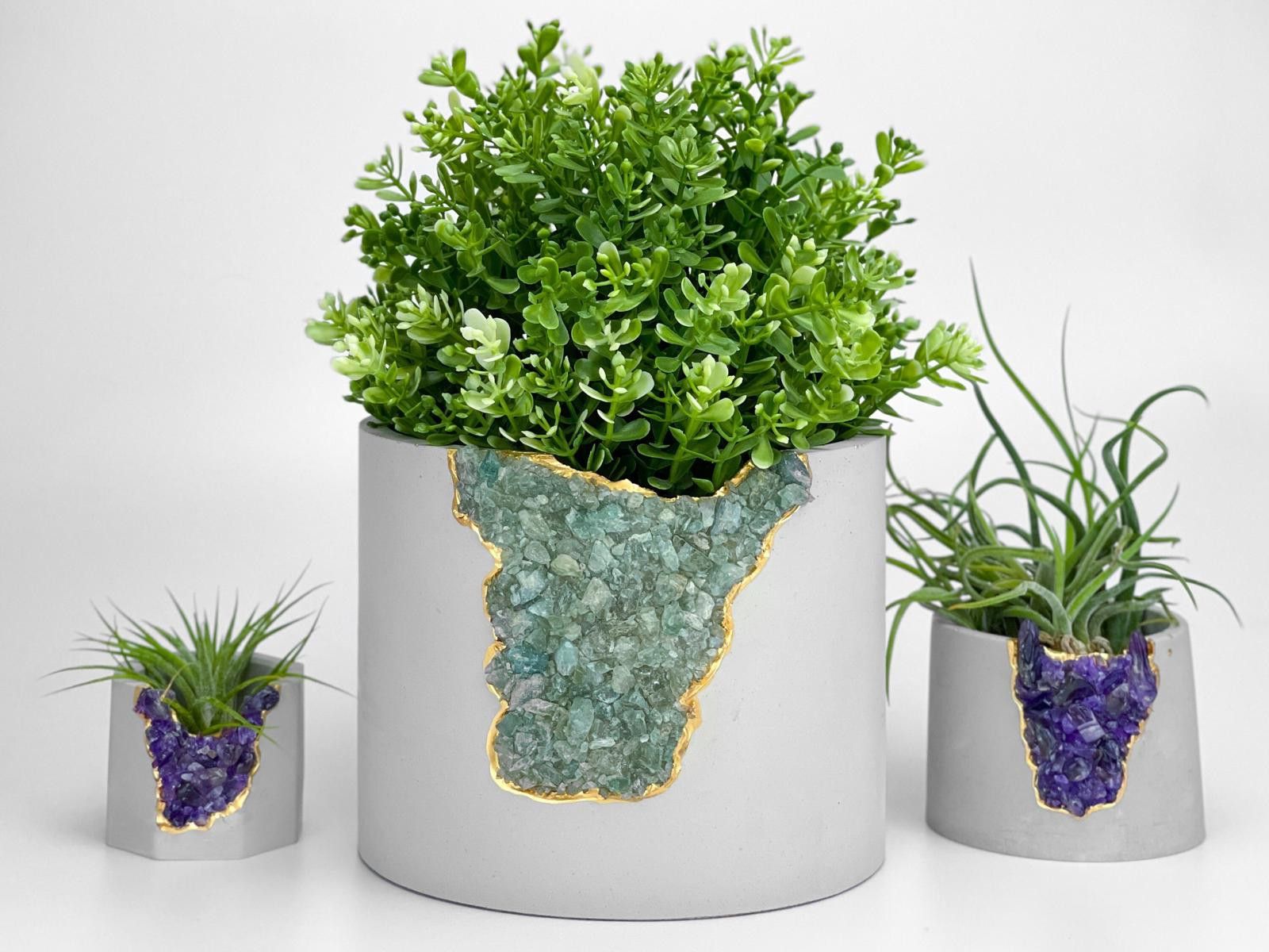 Other Green Apatite Crystal Planter Pot, Cement Geode Vase Gift Size ONE SIZE - 1 Thumbnail