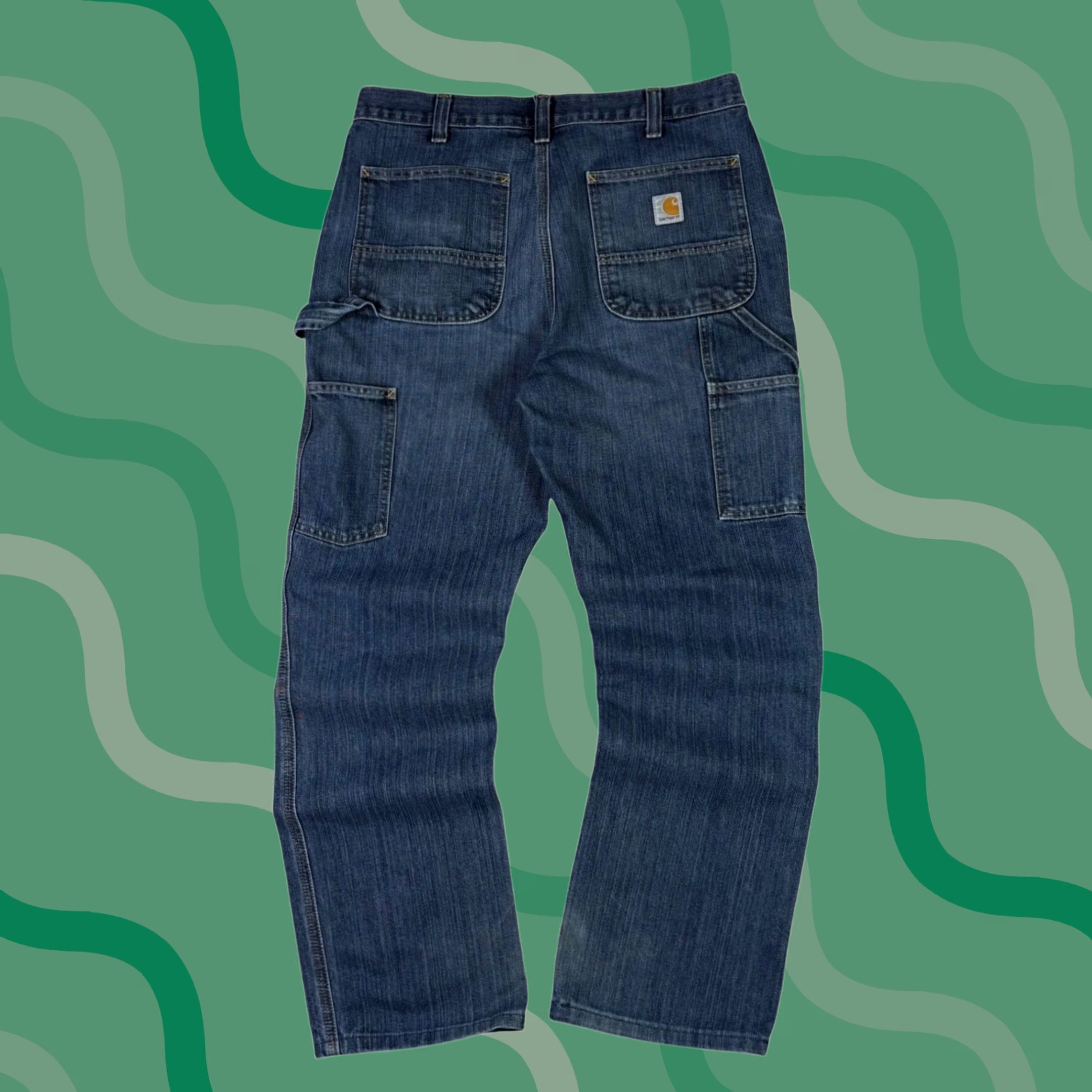 Carhartt Carhartt Jeans Mens 32x30 Relaxed Fit Carpenter Blue Denim Distressed 5-Pocket Hem Work Mens Clothing Jeans Size US 32 / EU 48 - 1 Thumbnail