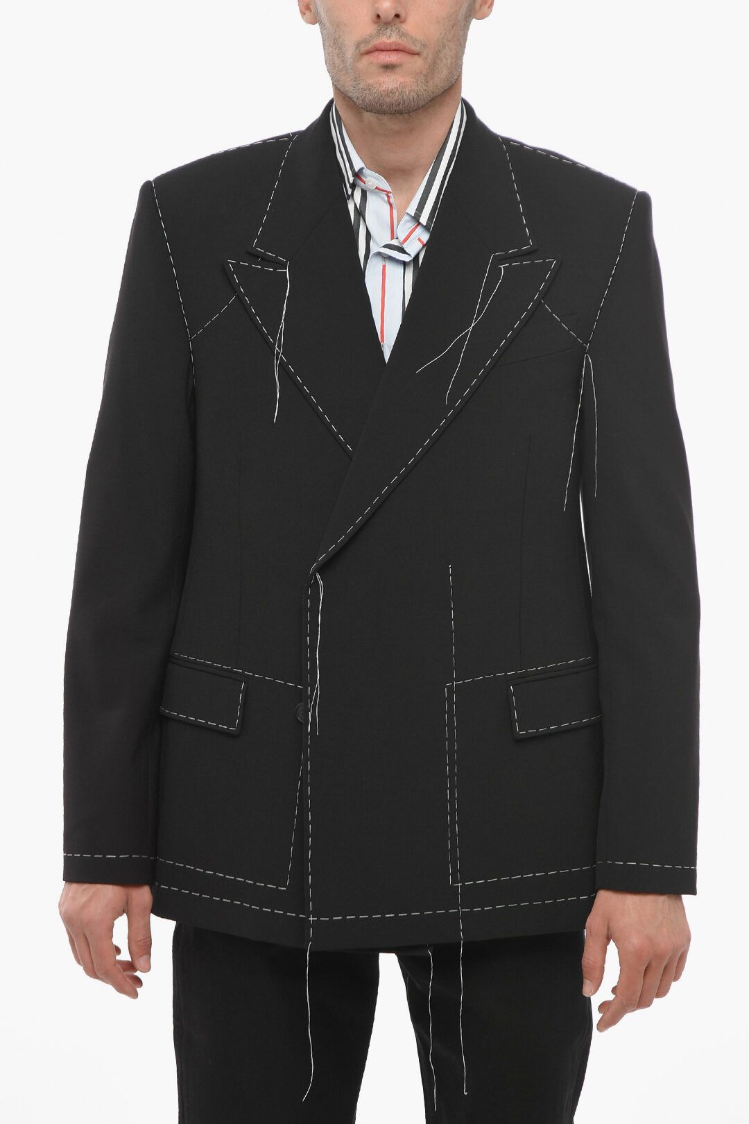 image of Off White Og1Mm0424 Double Breasted Wool Blend Blazer In Black, Men's (Size Medium)