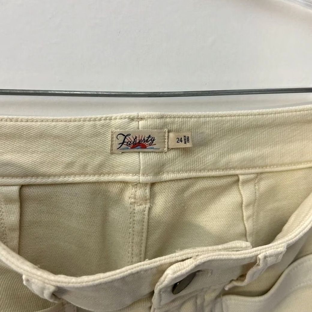 Faherty Faherty Soft Stretch Cord Patch Pocket High Rise Wide Leg Pants Women's 24 Beige Cream Wide Leg Womens Size 42" / US 20 - 3 Thumbnail
