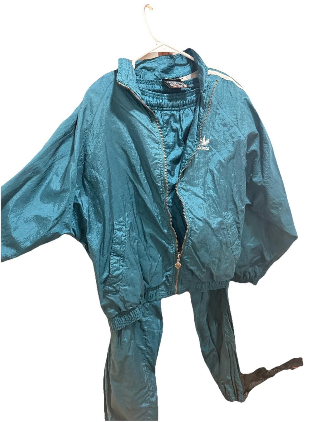 Adidas Vintage 90s Adidas Tracksuit Set sz M Nylon Green Size US 32 / EU 48 - 1 Thumbnail