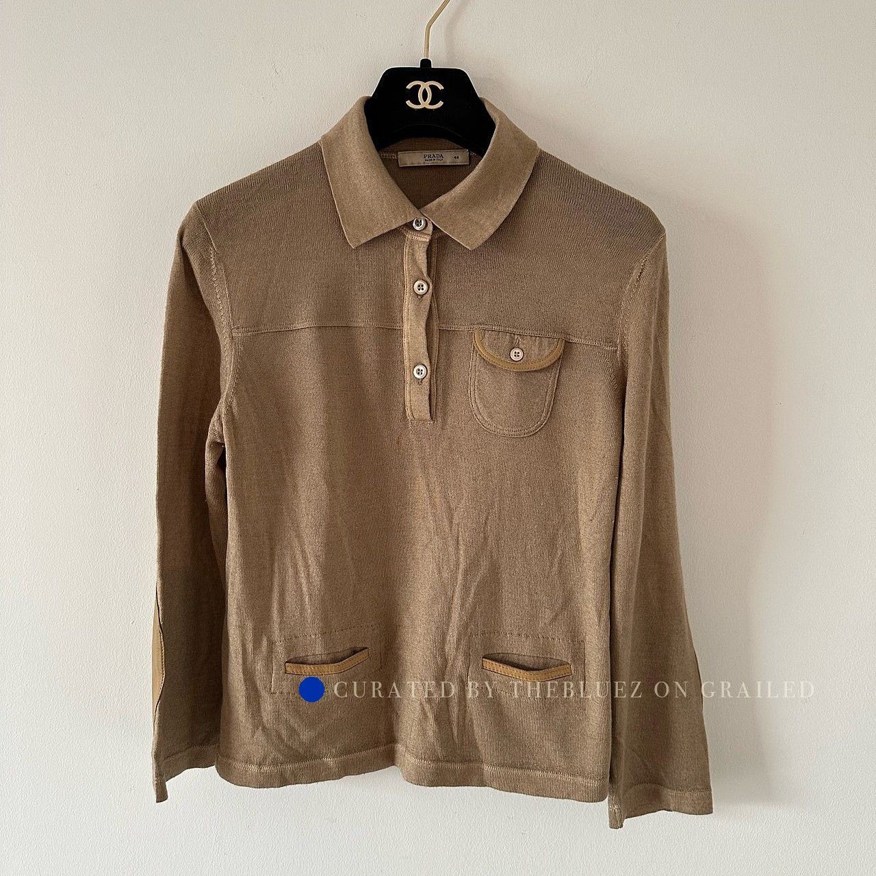 Prada Leather Elbow Patch Polo in Beige Size US S / EU 44-46 / 1 - 1 Thumbnail