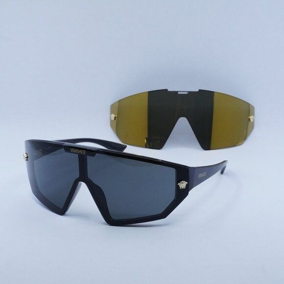 Versace Versace VE4461 GB1/87 Sunglasses Black Shield Frame Size ONE SIZE - 3 Thumbnail