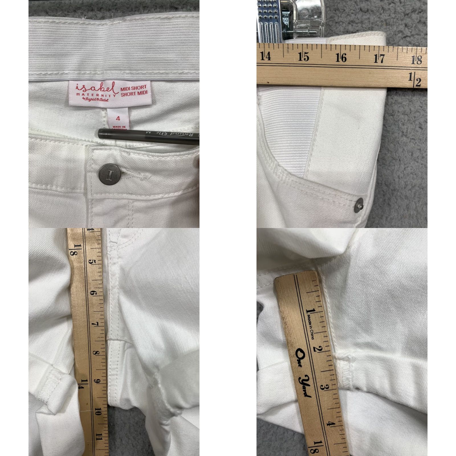 Vintage Isabel Maternity Midi Short White Cuffed 2 Back Pockets Belt Loops NWT Size 4 Denim Cotton Polyester Spandex Women Casual Front Flat Size 27" / US 4 / IT 40 - 9 Thumbnail