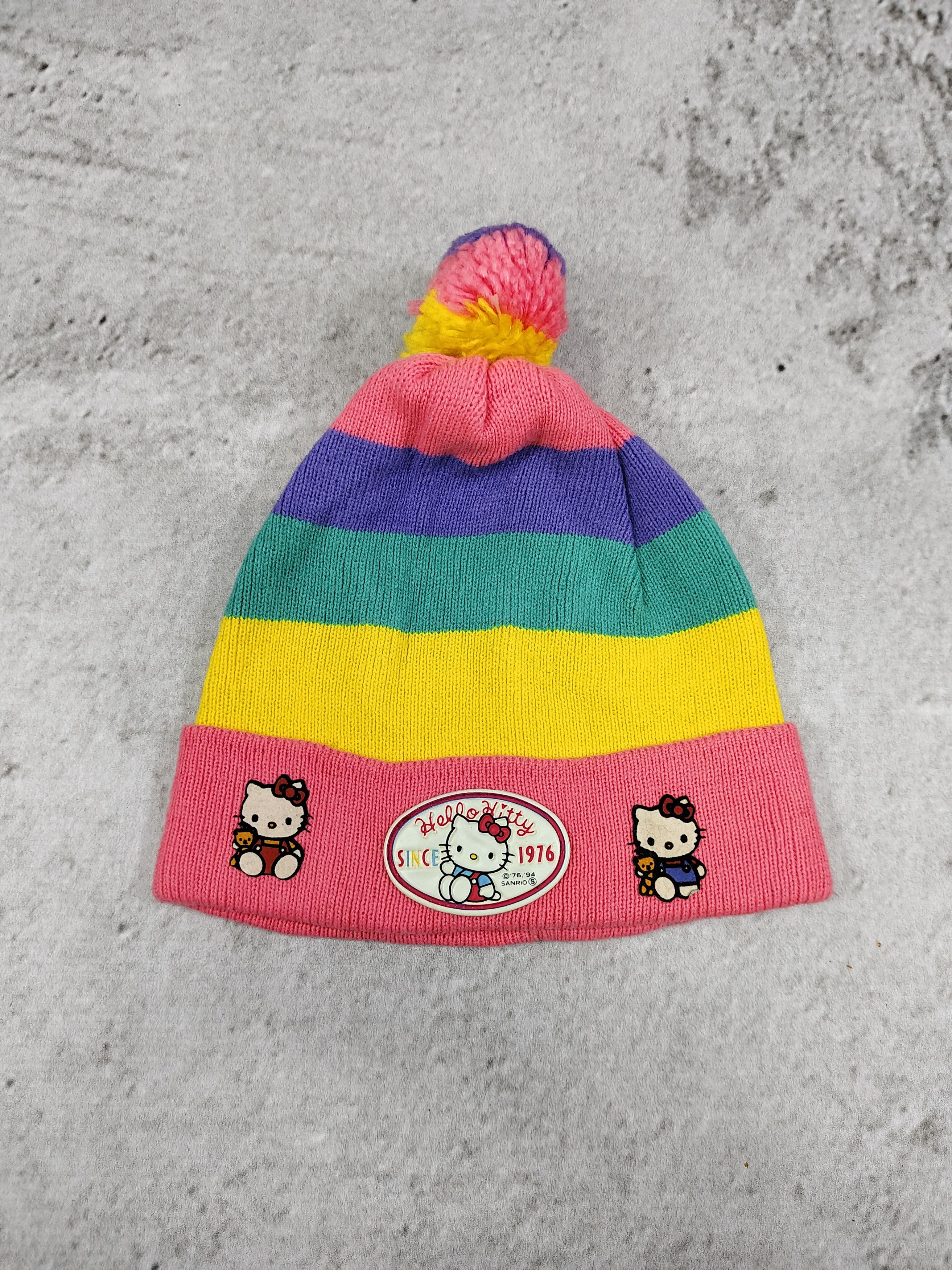 Japanese Brand 2000s Hello Kitty- Kawaii Harajuku Rainbow Stripe Beanie Hat Size ONE SIZE - 3 Thumbnail