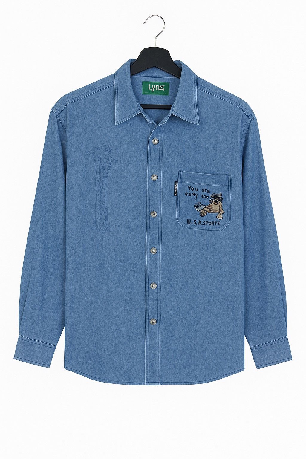 Vintage Lynx (Ly-IX) Denim Shirt 90s U.S.A Sports Embroidery