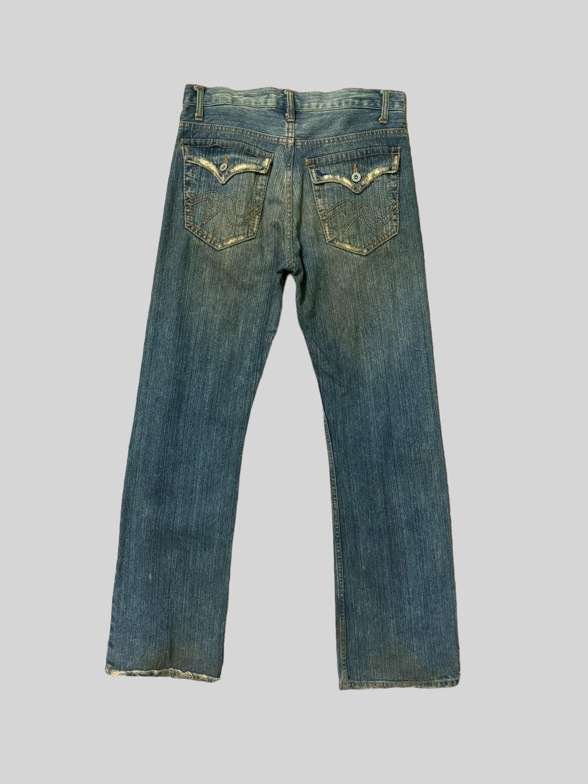 Japanese Brand Flared THRASHED NYLAUS CREW DESIGN WORK DISTRESSED DENIM Size US 30 / EU 46 - 2 Thumbnail