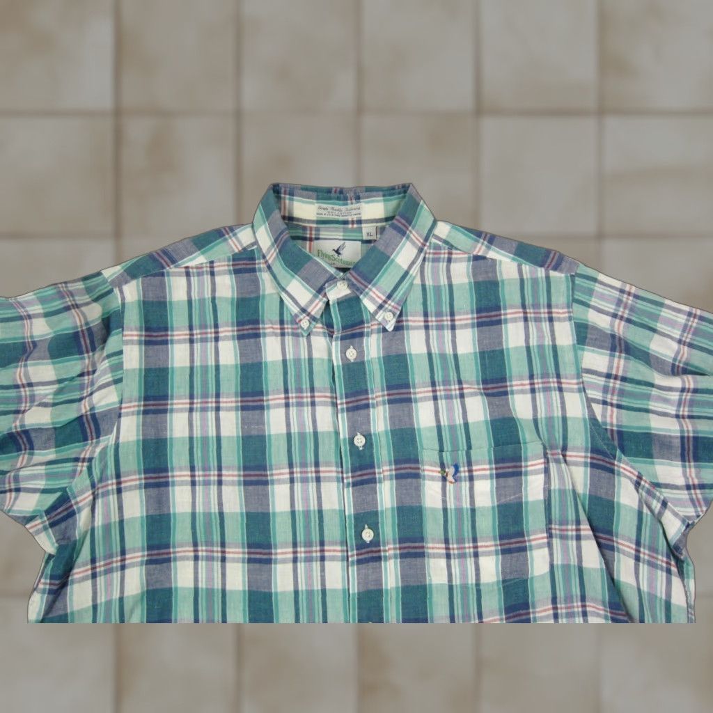 Vintage Flying Scotsman Shirt XL Blue Plaid Mens Button-Up Short Sleeve 90s Casual Cotton Made in USA Size US XL / EU 56 / 4 - 1 Thumbnail