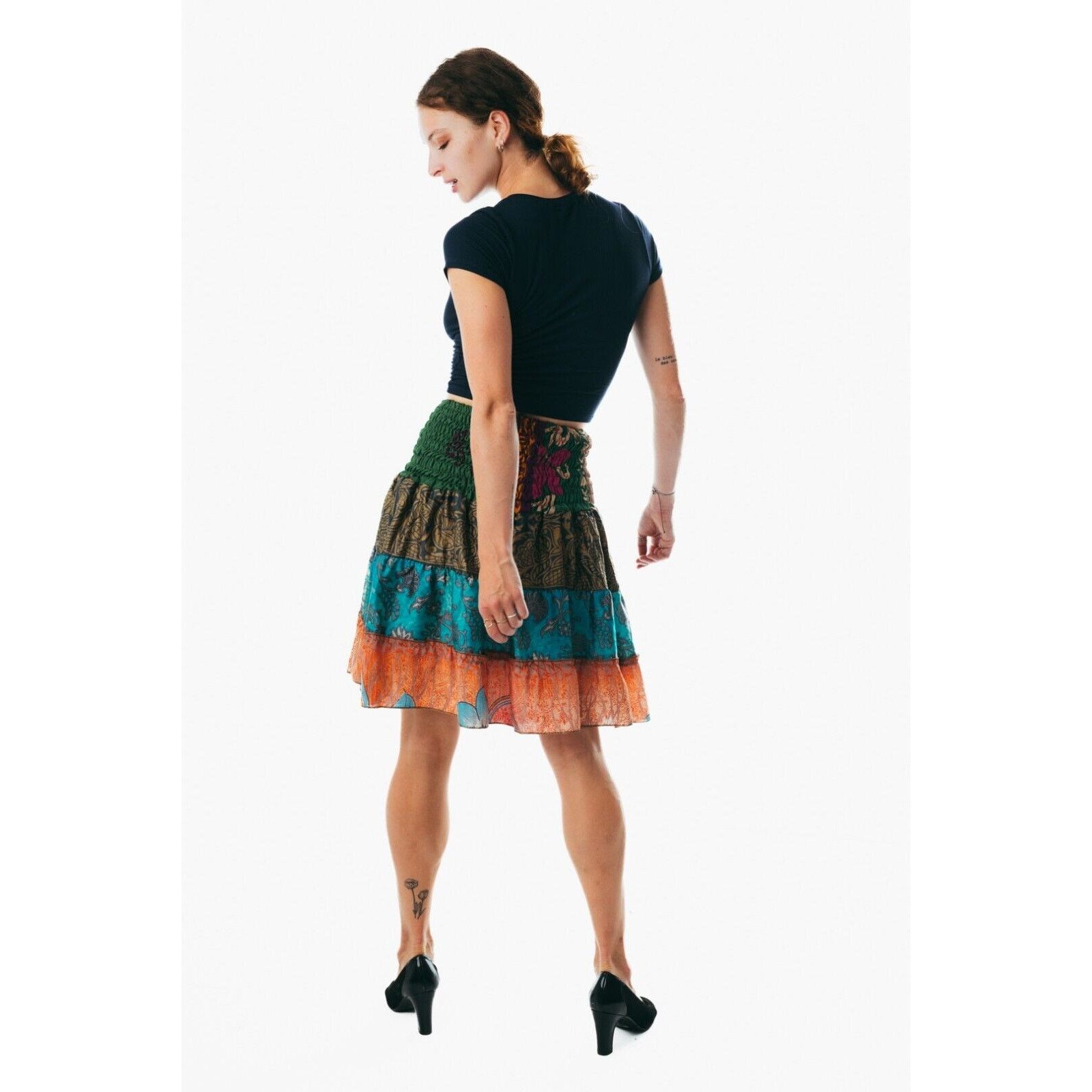 Other Women Bohemian Hippie Peasant Patchwork Mini Skirt short Size 35" - 4 Thumbnail