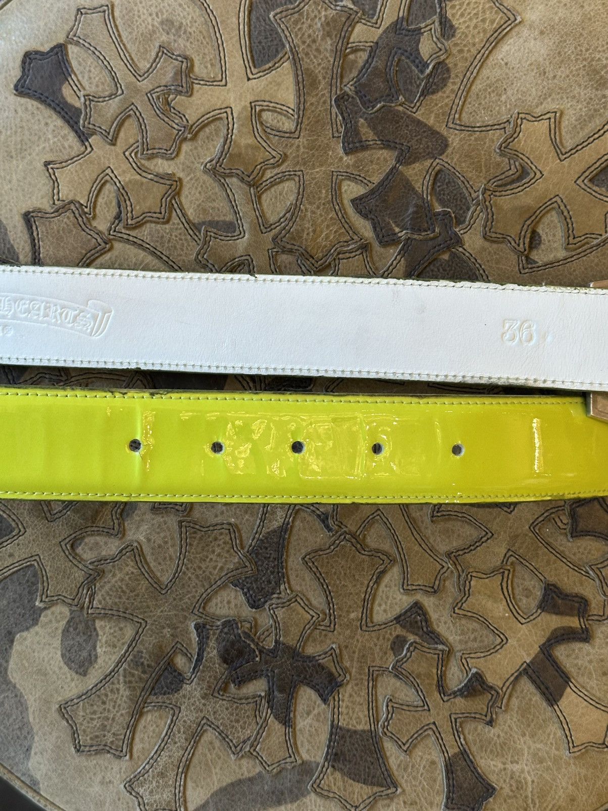 Chrome Hearts CHROME HEARTS 1-1 METALIC LIME FLUR BELT Size 36 - 6 Thumbnail