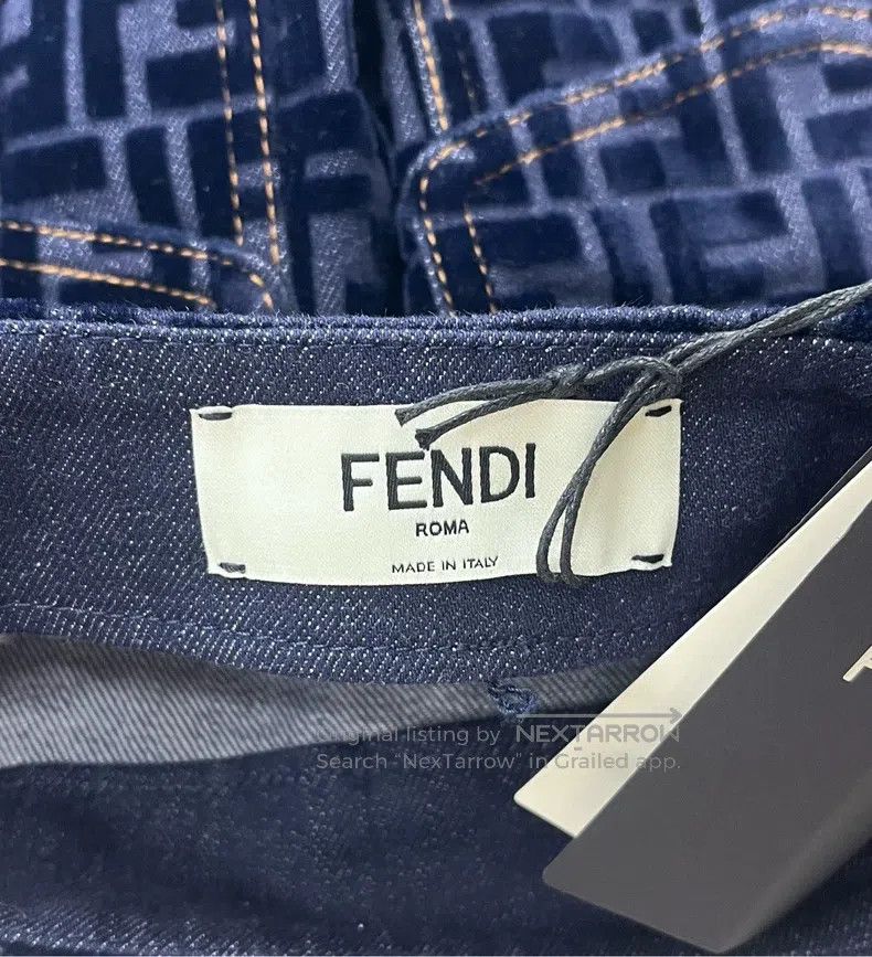 Fendi Fendi Monogram Printed Denim Velvet Skirt Size 25" / US 0 / IT 36 - 3 Thumbnail