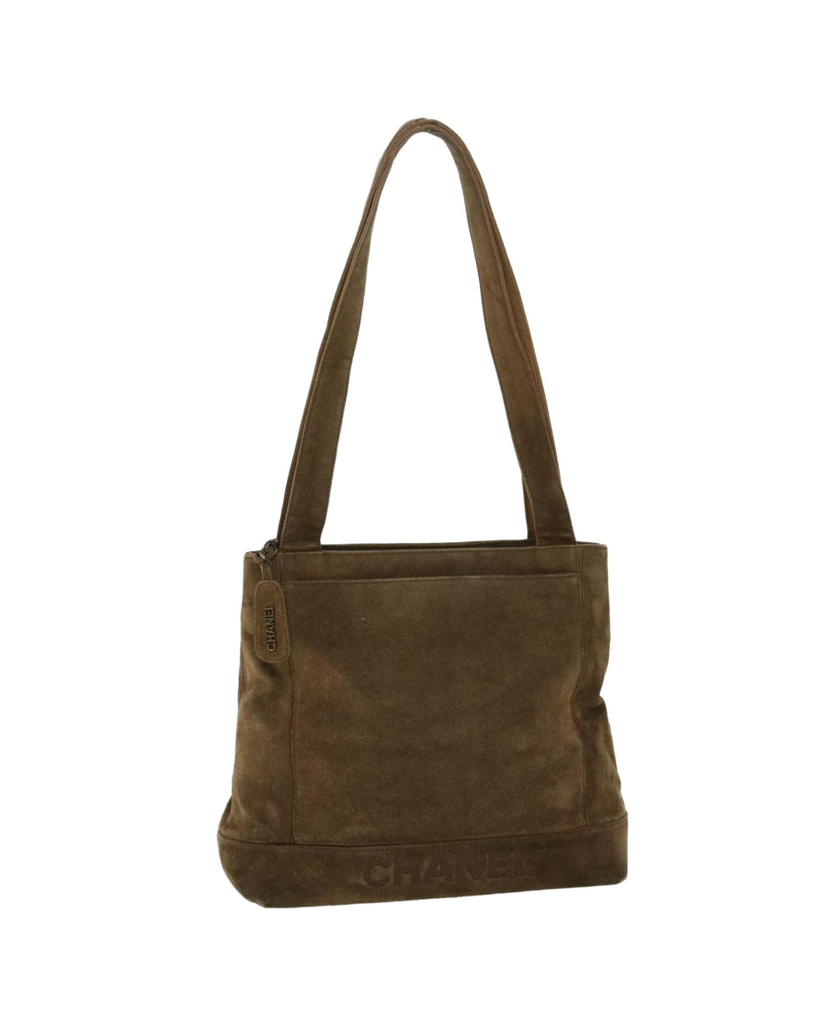 image of Chanel Suede Tote Bag With Cc Authenticity Stamp in Brown, Women's