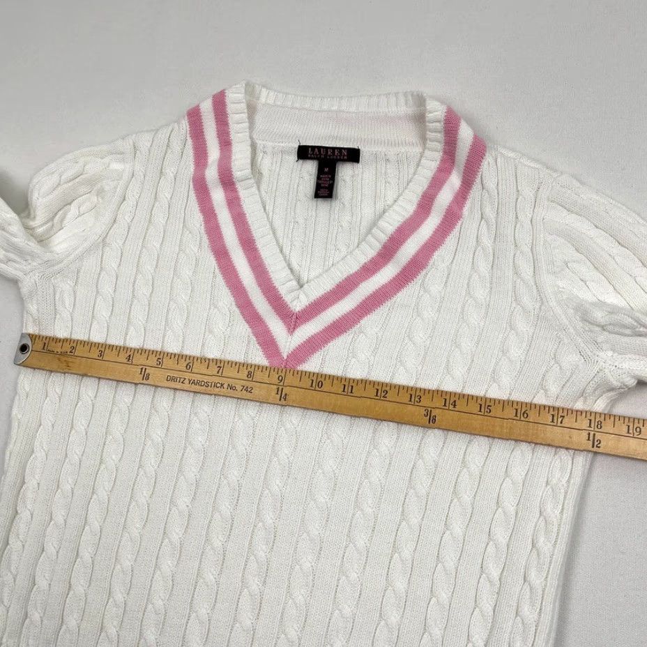Ralph Lauren Ralph Lauren Sweater Womens M White Pink Cable Knit Tennis Academia Prep Y2K Size M / US 6-8 / IT 42-44 - 5 Thumbnail