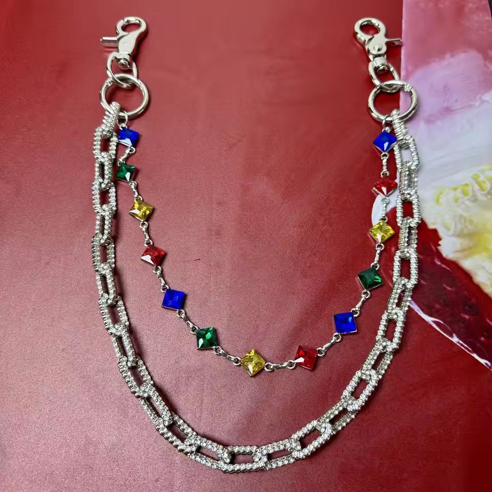 Jewelry Double Layer Gemstone Multi-Color Wallet Chain, Pants Chain Size ONE SIZE - 3 Thumbnail