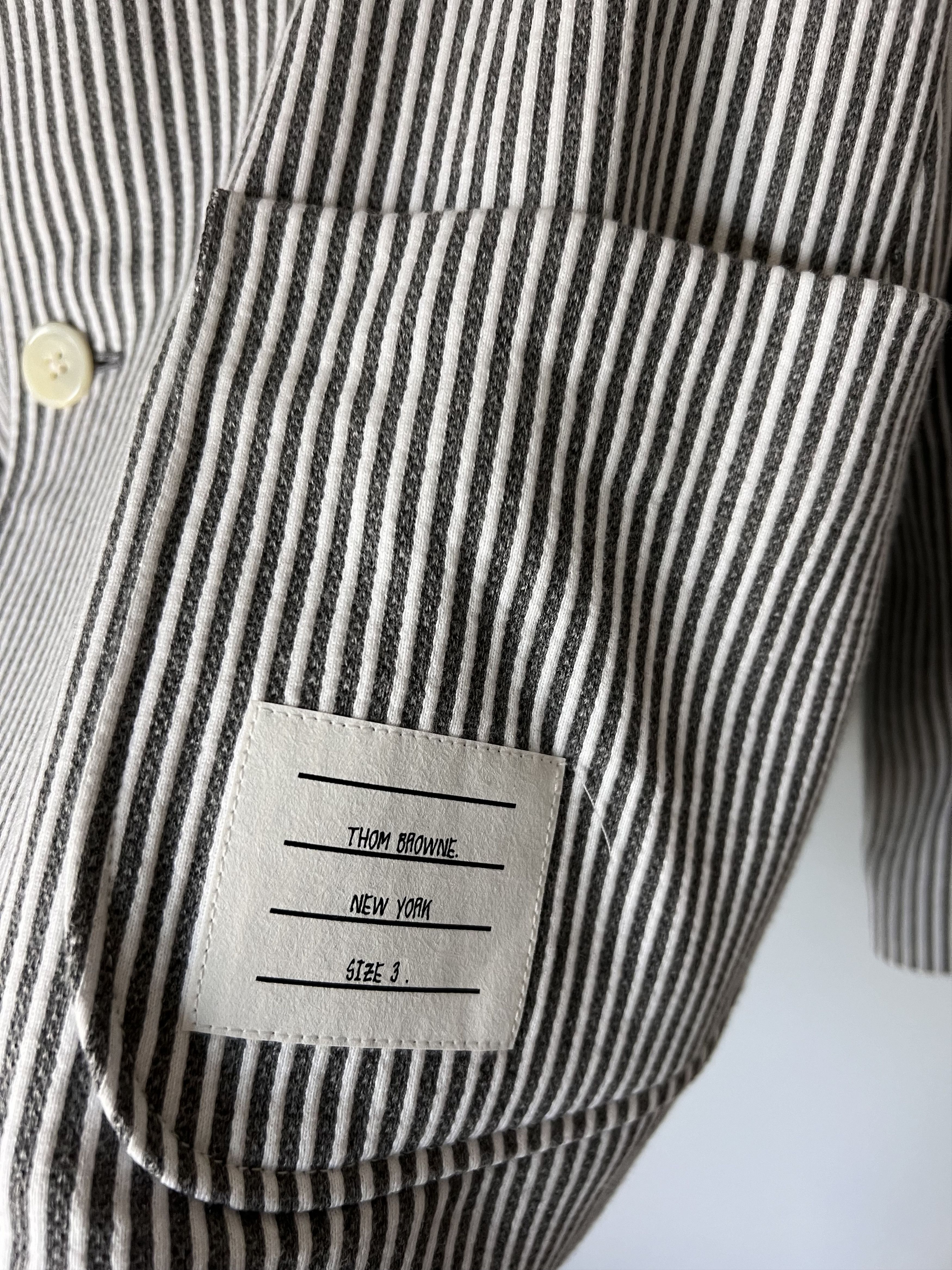 Thom Browne Thom Browne 4 Bar Seersucker Loopback Sack Jacket Size US L / EU 52-54 / 3 - 4 Thumbnail