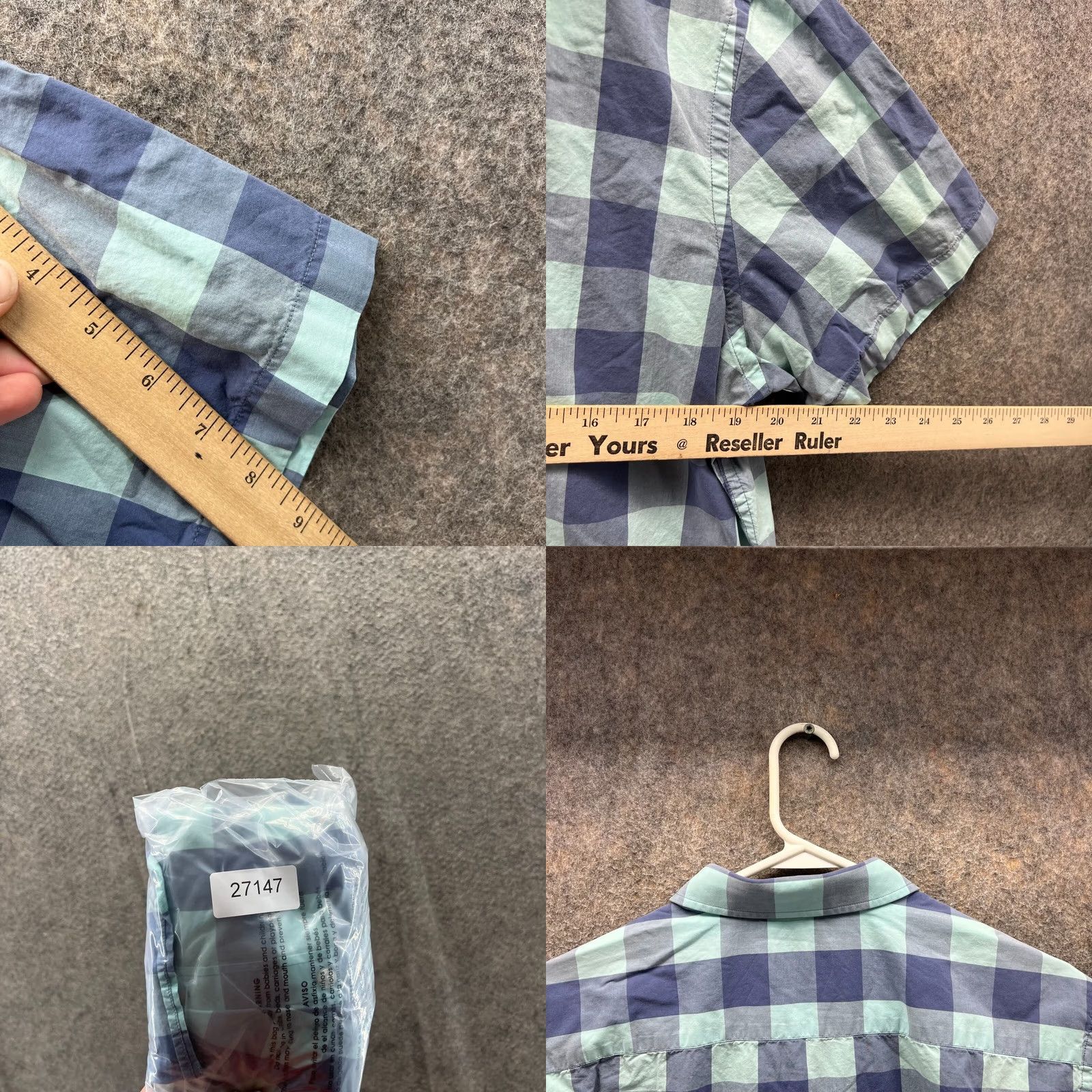 UNTUCKit UNTUCKit Shirt Men Large Adult Blue Checkered Button Down Short Sleeve Slim Fit Vintage Size US L / EU 52-54 / 3 - 8 Thumbnail
